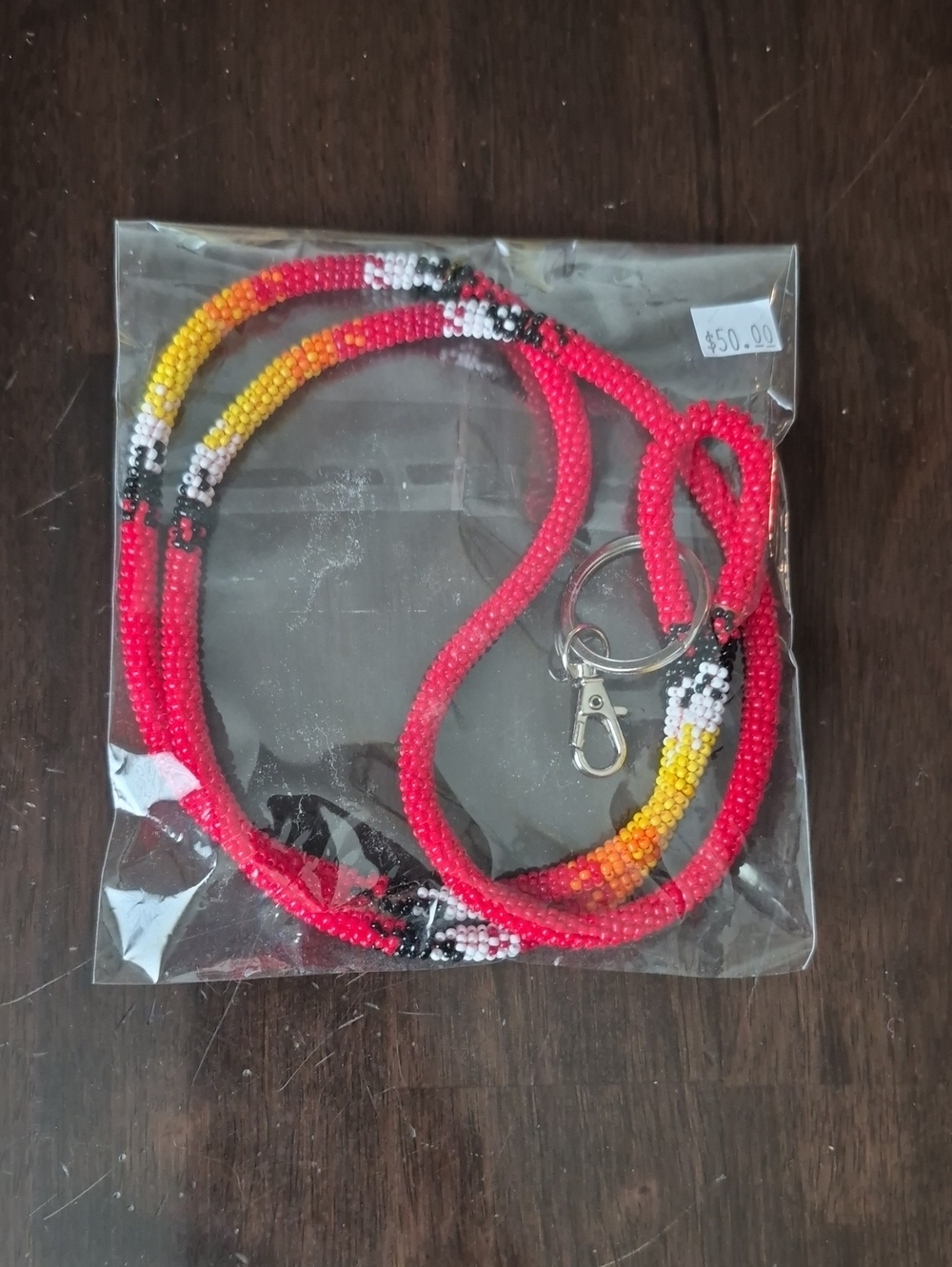 Red Beaded Lanyard with Yellow Accent - Women Accessories
